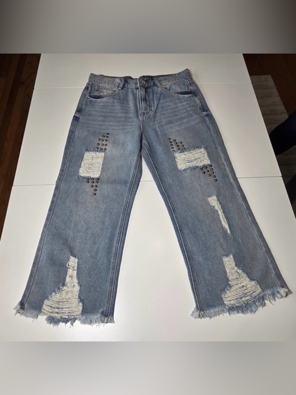 Vocal Light Wash Distressed Cropped Wide-Leg Jeans